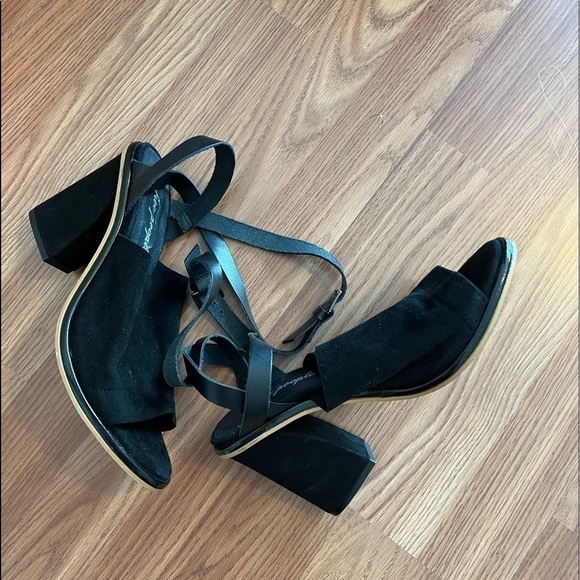 Free People See Ya There Heel Suede Sandals Size 40 Black Fall Block - Picture 9 of 15